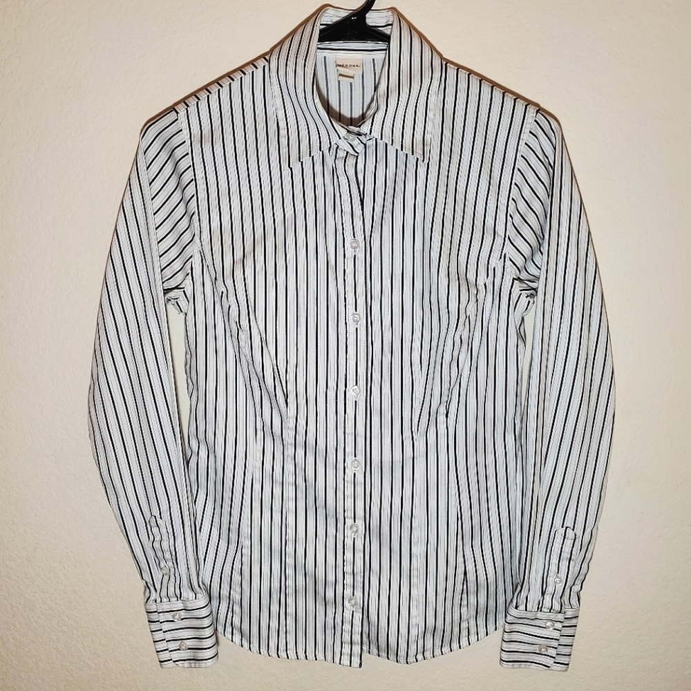 NWOT Merona Black & White Striped Button Down Top